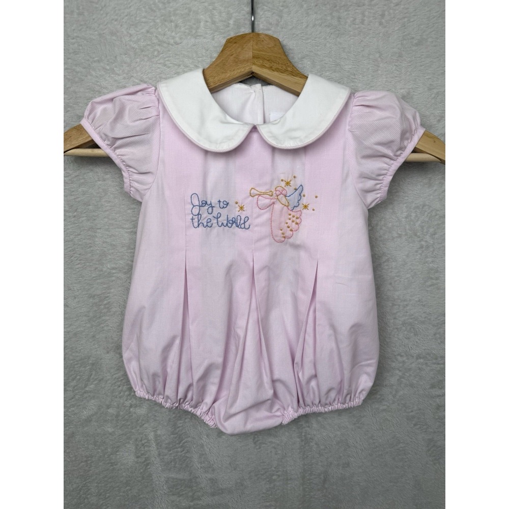 Stitchy Fish Joy To The World Angel Embroidered Bubble Romper Peter Pan Collar